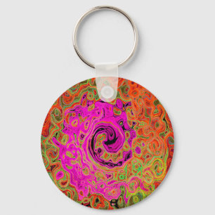 Hot Pink Groovy Abstract Retro Liquid Swirl Key Ring