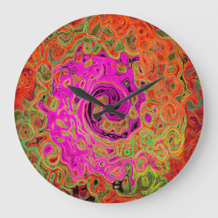 Hot Pink Groovy Abstract Retro Liquid Swirl Large Clock