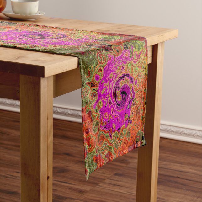 Hot Pink Groovy Abstract Retro Liquid Swirl Long Table Runner (In Situ)