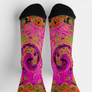 Hot Pink Groovy Abstract Retro Liquid Swirl Socks