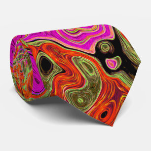 Hot Pink Groovy Abstract Retro Liquid Swirl Tie