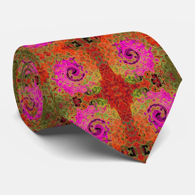 Hot Pink Groovy Abstract Retro Liquid Swirl Tie (Rolled)