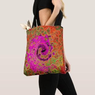 Hot Pink Groovy Abstract Retro Liquid Swirl Tote Bag