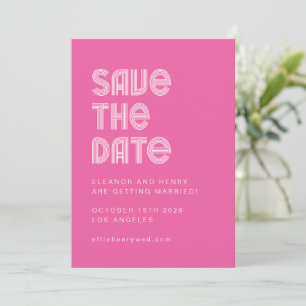 Hot Pink Groovy Modern 70s Wedding Bold Bright Save The Date
