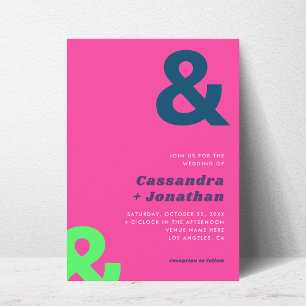 Hot Pink Groovy Retro Bold Ampersand Wedding Invitation