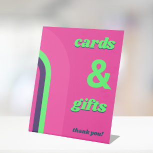 Hot Pink Groovy Retro Cards and Gifts Wedding Pedestal Sign