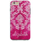 Hot Pink Grunge Damask Pattern Custom Text