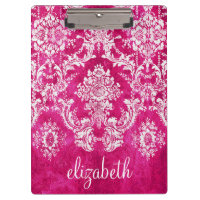 Hot Pink Grunge Damask Pattern Custom Text