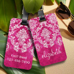 Hot Pink Grunge Damask Pattern Custom Text Luggage Tag<br><div class="desc">A vintage pattern with a chalkboard and lace design. Look closely to the flowers and leaves.A trendy design with jewel tone colours and elegance. Items are easier to customise when you replace all text and photos first. If your art still needs to be adjusted, click on the Customise This button....</div>