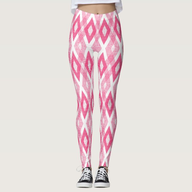 Hot Pink Grunge Harlequin Pattern Leggings (Front)