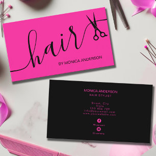 Hot Pink Hair Script Stylist Scissors Personalised Business Card