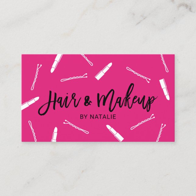 Hot Pink Hair Stylist & Makeup Artist Beauty Salon Business Card (Front)