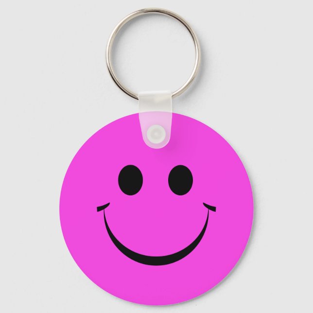 Hot Pink Happy Face Birthday Key Ring (Front)
