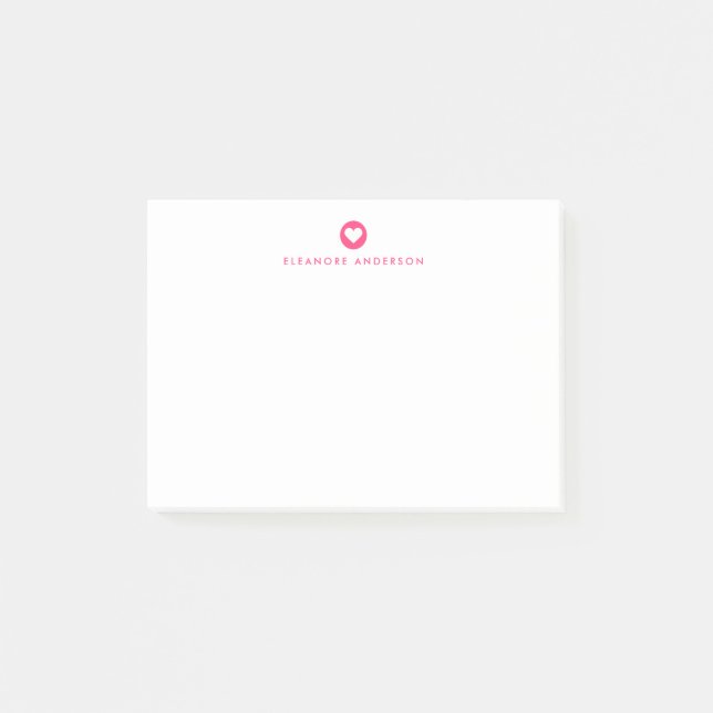 Hot Pink | Heart Accent Personalised Post-it Notes (Front)