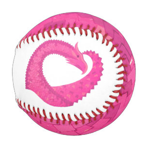 Hot pink heart dragon on white baseball