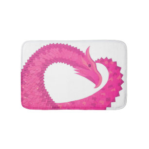 Hot pink heart dragon on white bath mat