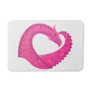 Hot pink heart dragon on white bath mat