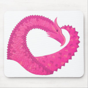 Hot pink heart dragon on white mouse pad