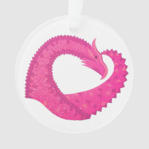 Hot pink heart dragon on white ornament