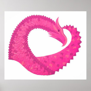 Hot pink heart dragon on white poster