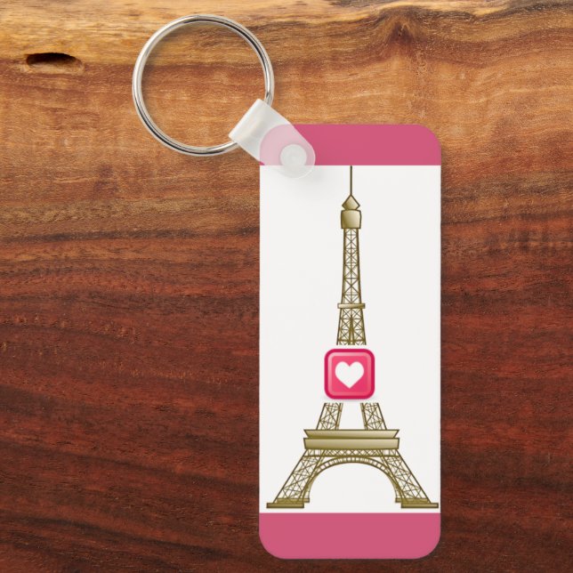 Hot Pink Heart Eiffel Tower Keychain (Front)