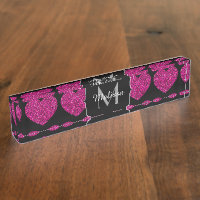 Hot pink heart faux sparkles pattern Monogram