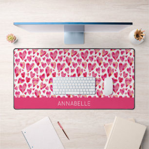 Hot Pink Heart Personalised First Name Desk Mat