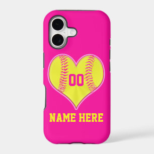 Hot Pink Heart Personalised Softball iPhone Case