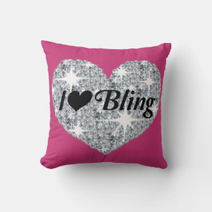 Hot Pink heart pillow with I love Bling