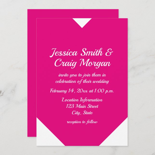 Hot Pink Heart Shape Valentines Wedding Invitation (Front/Back)