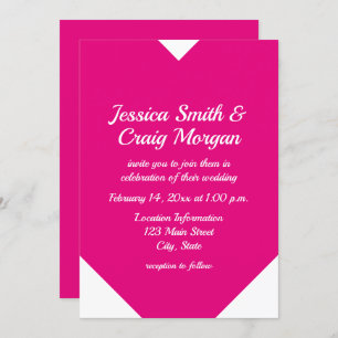 Hot Pink Heart Shape Valentines Wedding Invitation