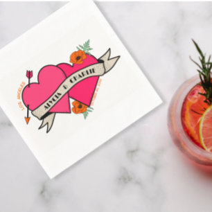 Hot pink Hearts colourful wedding Napkin