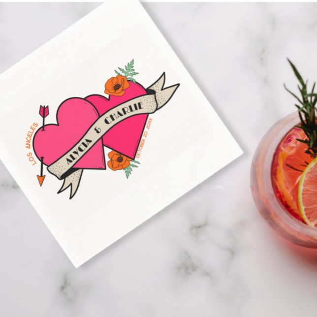 Hot pink Hearts colourful wedding Napkin (Creator Uploaded)