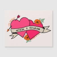 Hot pink Hearts magnetic invitation wedding