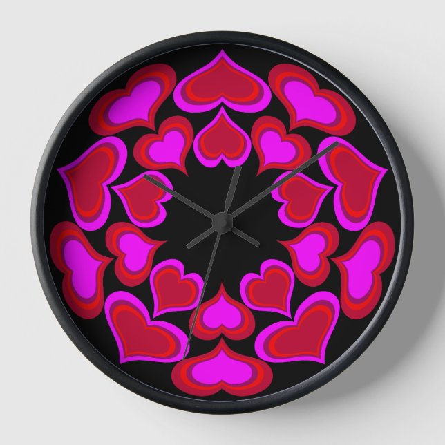 Hot Pink Hearts Mod Wall Clock (Front)