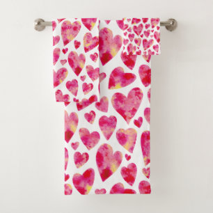Hot Pink Hearts pattern Bath Towel Set