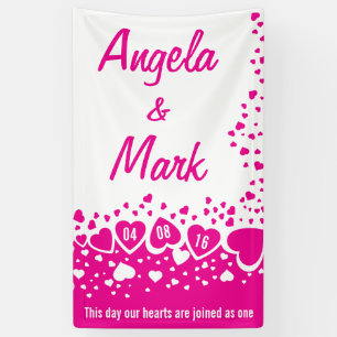 Hot Pink Hearts Personalised Wedding Banner