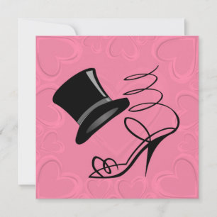 Hot Pink Hearts Top Hat and High Heels Invitations