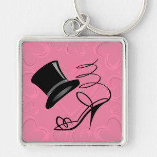 Hot Pink Hearts Top Hat and High Heels keychain