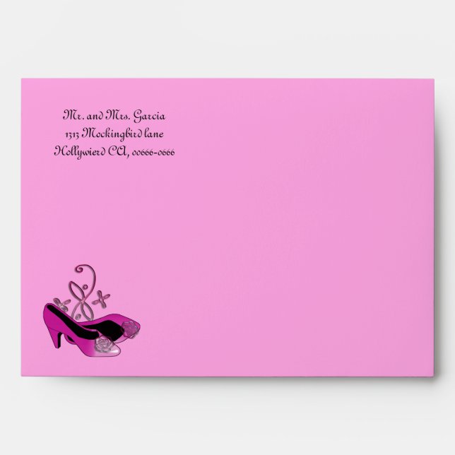 Hot Pink Heels Quinceanera Envelope (Front)