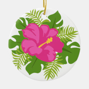 HOT PINK HIBISCUS CERAMIC ORNAMENT