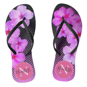 Hot Pink Hibiscus Monogram Thongs