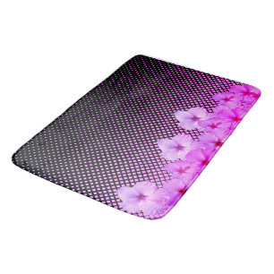 Hot Pink Hibiscus on Black and Pink Checkered Bath Mat