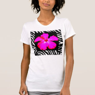 Hot Pink Hibiscus on Zebra Print Performance Shirt