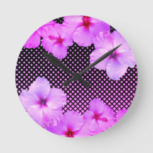 Hot Pink Hibiscus Round Clock