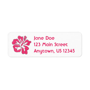 Hot Pink Hibiscus Tropical Island Flower Floral Return Address Label