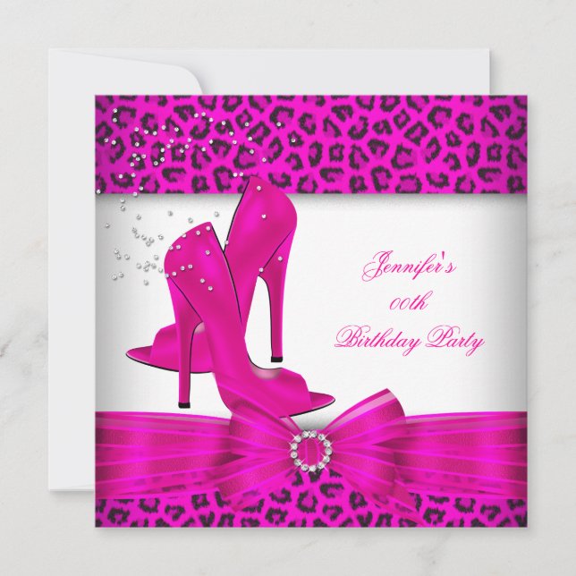 Hot Pink High Heel Shoe Leopard Birthday Party Invitation (Front)