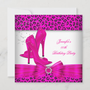 Hot Pink High Heel Shoe Leopard Birthday Party Invitation