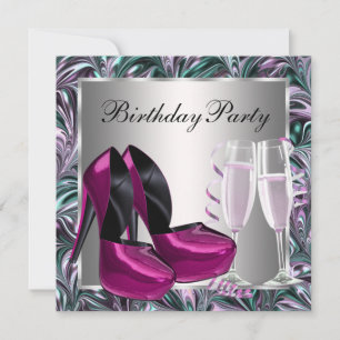 Hot Pink High Heel Shoes Womans Birthday Invitation
