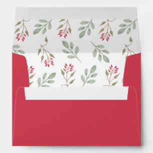 Hot Pink Holly Berry and Eucalyptus Holiday  Envelope